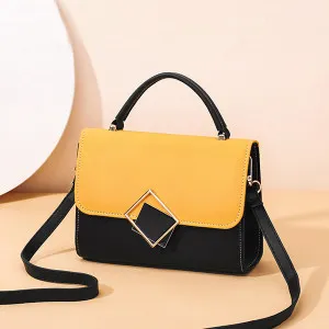 Fashionable Two Tone Square PU Leather Crossbody Handbag for Women